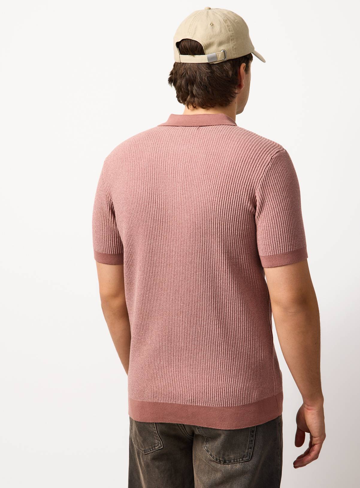 Dark Pink Ribbed Polo Shirt S - Image 5